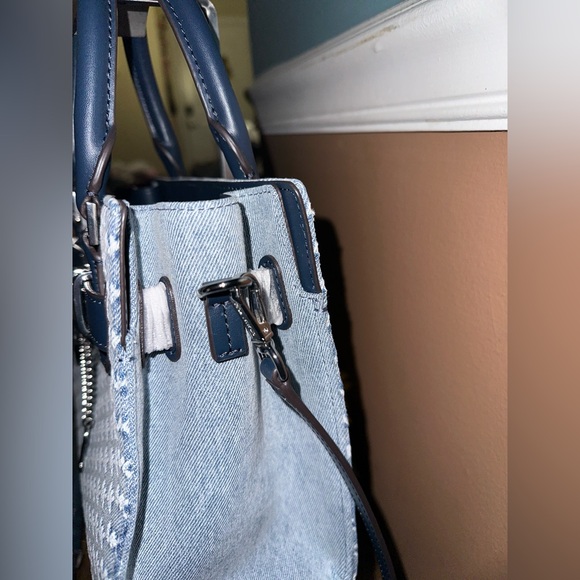 Michael Kors Hamilton Small Logo Embossed Washed Denim Satchel - Picture 4 of 10